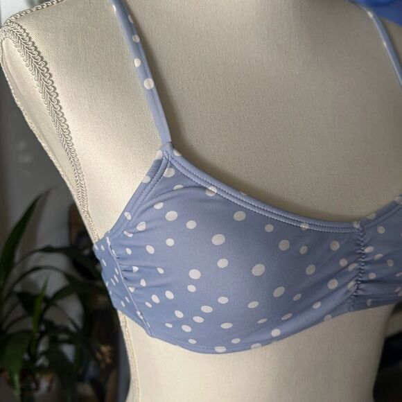 Xhilaration Size medium light blue and white polka dot swim suit top - Picture 4 of 5